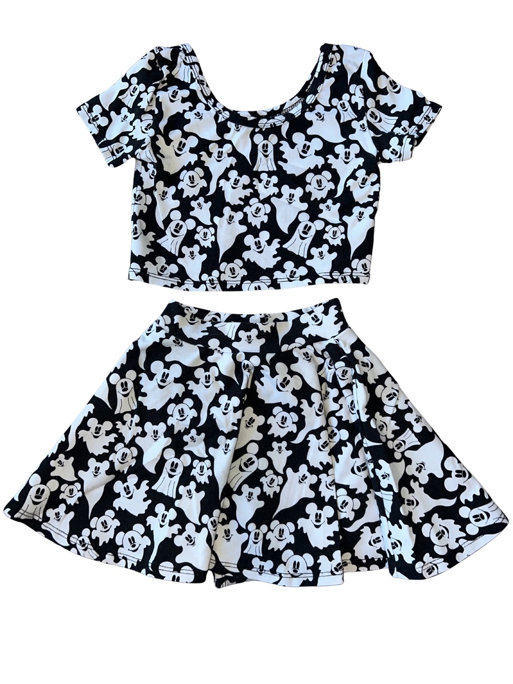 Wild Rich Kids MickeyGhost Print Crop Top and Skirt Set